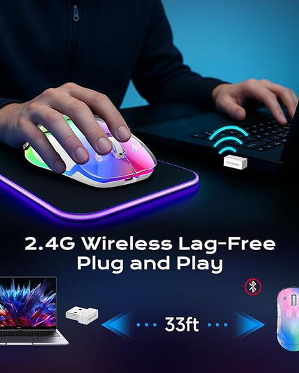memzuoix 2.4G LED Wireless Mouse, Rechargeable Ergonomic Mouse with Detachable Cover, 1400 DPI Portable Optical Computer Mouse with USB Receiver for Laptop, PC, Desktop and MacBook, 5 Buttons-Blue