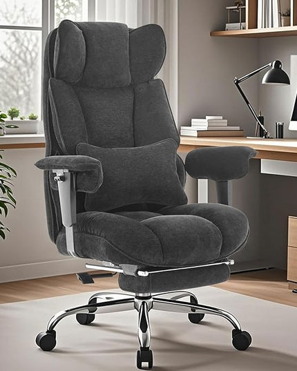 Efomao Executive Office Chair, Soft-Cushioned Computer Chair with Foot Rest, Fabric Home Office Desk Chairs, Big and Tall Office Chairs, Black