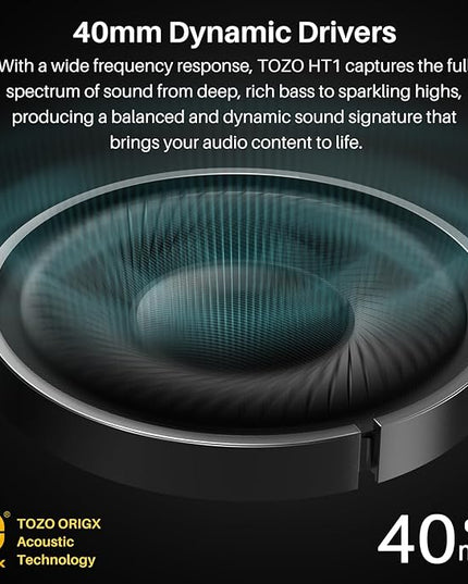 TOZO Hybrid Active Noise Cancelling Headphones, Wireless Over Ear Bluetooth Headset, 40H Playtime, Hi-Res Audio Custom EQ via App Deep Bass Comfort Fit Ear Cups, for Home Office Travel Black