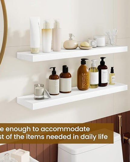 Dreamland 30Inch Floating Shelves for Wall, Rustic Wooden White Floating Shelves for Bathroom|Bedroom|Kitchen, Deep Wall Mounted Book Shelf, Wood Storage Display Shelf for Home Decor, Set of 2
