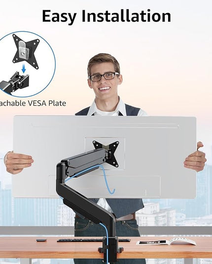MOUNTUP Single Monitor Mount fits 49 45 44 43 42 40 39 37 34 inch Ultrawide Screen, Holds 6.6-33lbs, Computer Monitor Arm Desk Mount, Heavy Duty Gas Spring Monitor Stand with C-clamp/Grommet Base