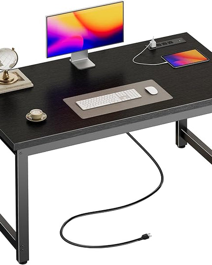 Huuger 48 x 24 inch Desk with Power Outlets & USB-C, Deeper & Thicker Desktop, Robust Metal Tubes, Computer Desk, Heavy Duty Office Desk, Work Gaming Desk for Home Office, Black