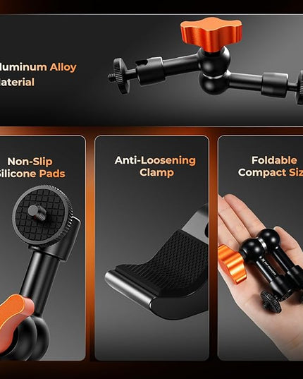 K&F CONCEPT 6" Magic Arm Clamp Kit with 1/4" & 3/8" Thread Screw, 360°Ballhead Articulating Friction Arm with Camera Clamp Mount for Monitor, LED Light, Webcam, Action Camera