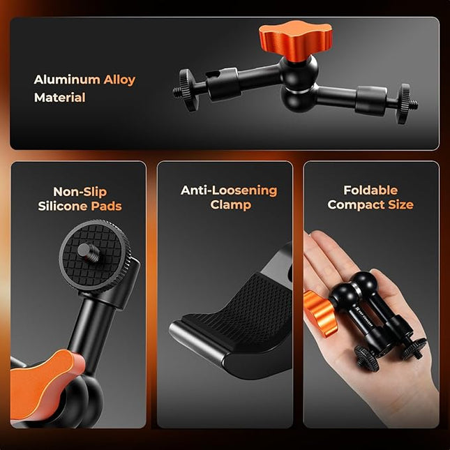 K&F CONCEPT 6" Magic Arm Clamp Kit with 1/4" & 3/8" Thread Screw, 360°Ballhead Articulating Friction Arm with Camera Clamp Mount for Monitor, LED Light, Webcam, Action Camera