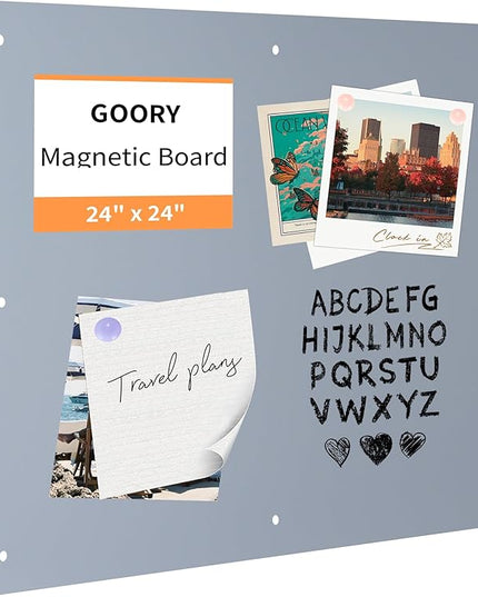 GOORY Magnetic Wall Board - 24" x 24" - Memo & Vision Bulletin Board for Home, Office and Classroom - Pre-drilled Mounting Screws Large Frameless Magnet Silver Wall Board