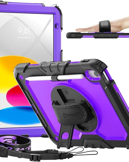 timecity for iPad (A16) 11th/ 10th Generation Case 11''/ 10.9 Inch (2025/2022) - Heavy Duty Protective Cover with Screen Protector, Stand, Shoulder Strap & Pencil Holder | Kids-Friendly - Purple
