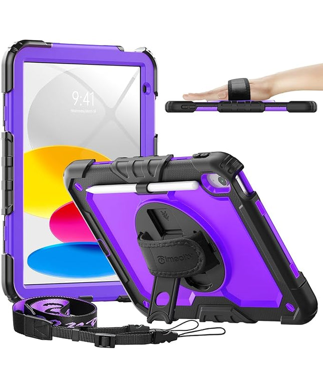 timecity for iPad (A16) 11th/ 10th Generation Case 11''/ 10.9 Inch (2025/2022) - Heavy Duty Protective Cover with Screen Protector, Stand, Shoulder Strap & Pencil Holder | Kids-Friendly - Purple