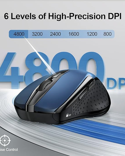 TECKNET Wireless Mouse (2.4G & BT5.0/3.0) Silent 4800 DPI Computer USB A & Bluetooth Mouse 6 Buttons, Wide Compatibility - Blue