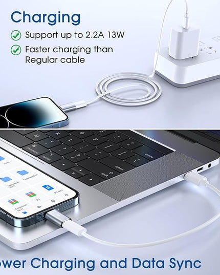 TechMatte Female USB C to Male Lightning Adapter 2 Pack 2.2A Charging Data Transfer, Compatible with iPhone 14, 13, 12, 11 Xs iPad iPod AirPods, Not for Audio Headphones/OTG Firewire Anti-Lost, Grey