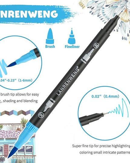 100 Colors Duo Tip Brush Markers Art Pen Set, Fine Brush Tip Colored Pens Set with Canvas Bag,Adult Coloring Books Drawing Sketching Calligraphy