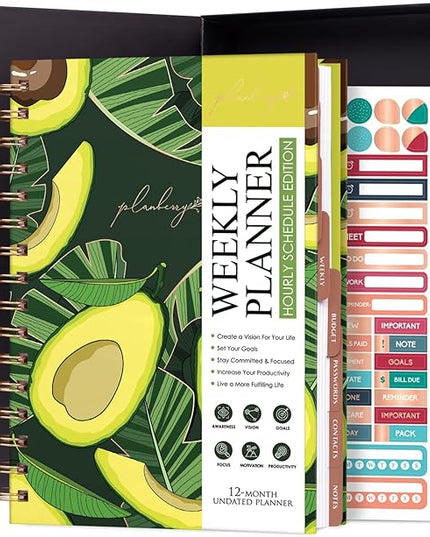 PLANBERRY Hourly Schedule Planner Premium – Undated Weekly Organizer with Time Slots & Monthly Budget – Time Management, Goal Setting, to-Do List & Habit Tracker –6.9″x8.5″(Avocado Green)