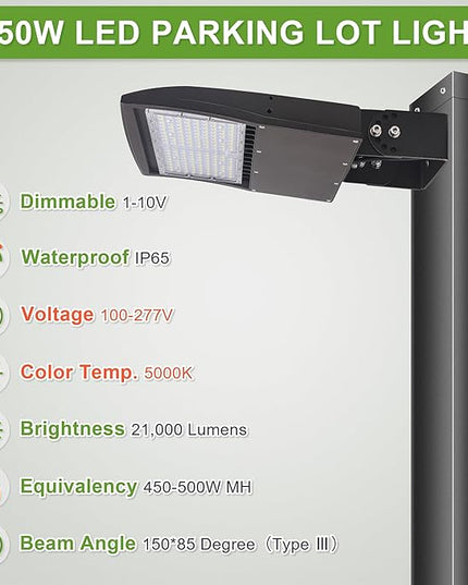 150W LED Parking Lot Lights, Outdoor Dimmable LED Flood Lights, 20KV Surge Protector, 450W MH Equiv, Yoke/Wall/Flood Mount LED Shoebox Lights DLC UL 5000K 100-277V