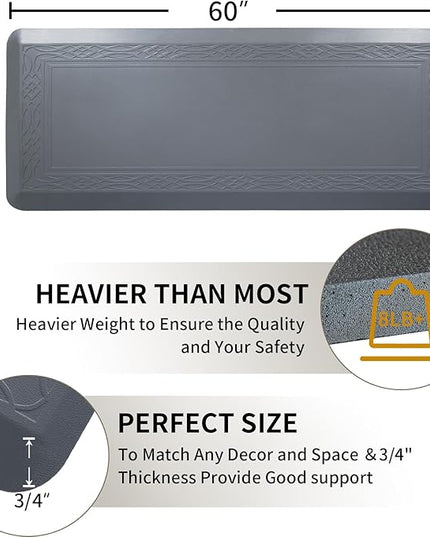 24 x 60 Inch Extra Support Anti Fatigue Comfort Kitchen Mat, Waterproof Long Kitchen Runner, Non-Slip Standing Desk Mat, Commercial Pads for Offices, Home, Garages (Bordeaux Grey, 24'' x 60'')