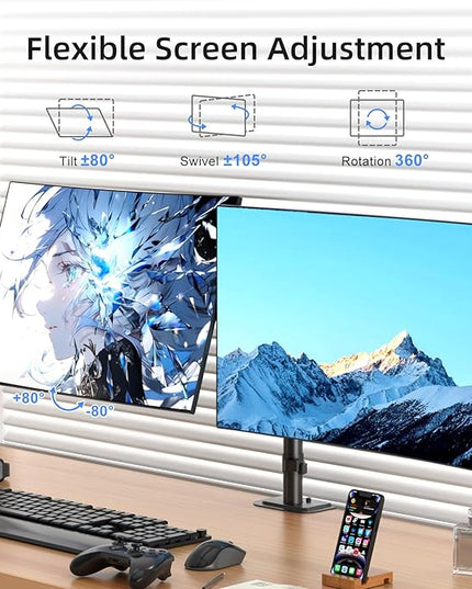 Suptek Dual Monitor Arm Desk Mount,Ultrawide Dual Monitor Arm for 2 Monitor Screens up to 42 inches and Max 22lbs Each,Extra Tall 15.75" Pole Fully Adjustable Monitor Stand for Desk,Black(MD9442LB)