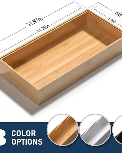Silverware Tray for Drawer, Stackable Kitchen Bamboo Drawer Organizer 12" x 6" x 2" Set of 2