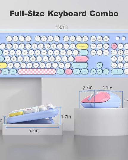 Wireless Keyboard and Mouse Combo, 2.4G Retro Typewriter Keyboard with Number Pad and Cute Ambidextrous Wireless Mouse for Computer Laptop