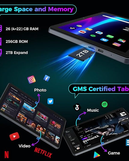 2026 Android 15 Tablet with Keyboard, 26GB RAM, 256GB ROM(2TB Expand), 10 inch tablet with Octa-core, Gemini AI, 8000mAh, 2.4G/5G WiFi, BT 5.0, 5MP+13MP, Tablets with Case, Mouse, Stylus (Silver Case)