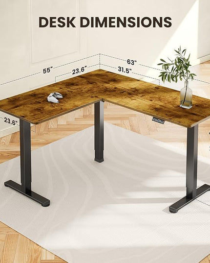 ErGear L-Shaped Electric Standing Desk, 63 inches Double Motor Height Adjustable Sit Stand up Corner Desk, Large Home Office Desk Computer Workstation, Vintage Brown