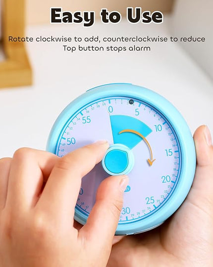 Conchstar Visual Timer for Kids 60-Minute - Countdown Timer with Optional Alarm, Focus Tool for ADHD & Autism, Time Management for Homework, Chores, Office, Kitchen, Teaching & Study Routines (Blue)