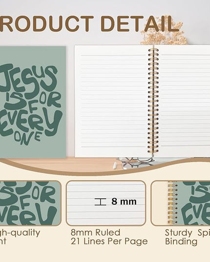 Sage Green Christian Spiral Journal Notebook 5.5x8.3in, Bible Scripture Journal for Woman, Jesus Is for Everyone Inspirational Religious Notebooks for Note Taking, Hardcover Notebook