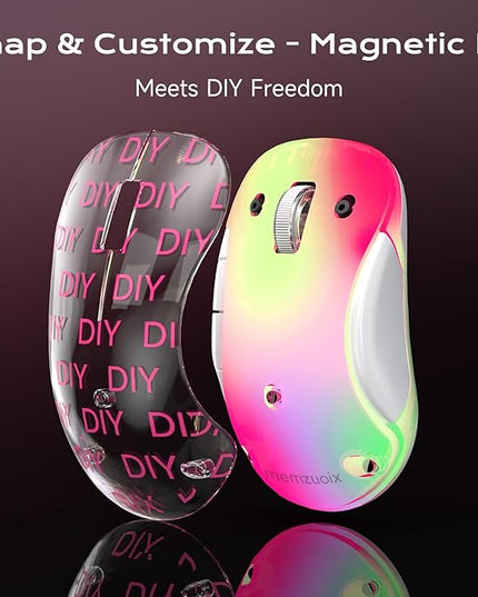 memzuoix 2.4G LED Wireless Mouse, Rechargeable Ergonomic Mouse with Detachable Cover, 1200 DPI Portable Optical Computer Mouse with USB Receiver for Laptop, PC, Desktop and MacBook, 5 Buttons-Pink