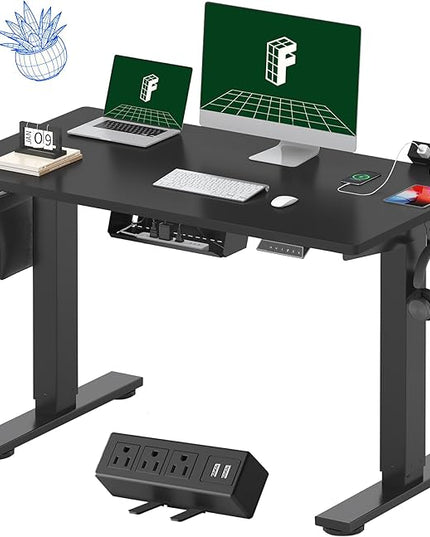 FLEXISPOT EN2 Whole-Piece Standing Desk with Clamp Power Strip, 48x24'' Electric Stand Up Height Adjustable Desk with Cable Management (Black Frame + 48" Black Table Top)