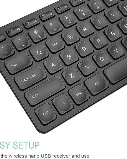 Arteck 2.4G Wireless Keyboard Ultra Slim Full Size Keyboard with Numeric Keypad and Media Hotkey for Computer/Desktop/PC/Laptop/Surface/Smart TV and Windows 10/8/ 7 Built-in Rechargeable Battery