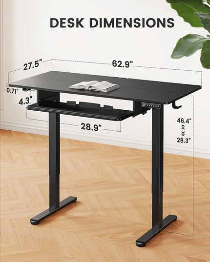 ErGear Large Electric Standing Desk with Keyboard Tray, 63x28 Inches Adjustable Height Sit Stand Up Desk, Home Office Desk Computer Workstation, Black