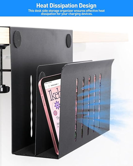 MAXECHO Desk Side Storage, Under Desk Laptop Mount, Table Side Hanging File Organizer, No Drill Clamp On Cable Management Tray, Laptop Holder with Magnetic Pen Holder for Office and Home, Load 22 Lbs