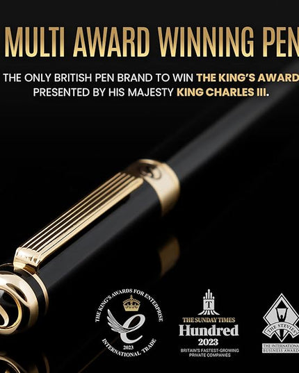 Scriveiner Luxury Fountain Pen - Stunning Black Lacquer Pen, Real Gold Finish, Schmidt Gilded Nib (Medium), Converter, Best Pen Gift Set for Men & Women, Professional, Executive, Office, Nice Pens