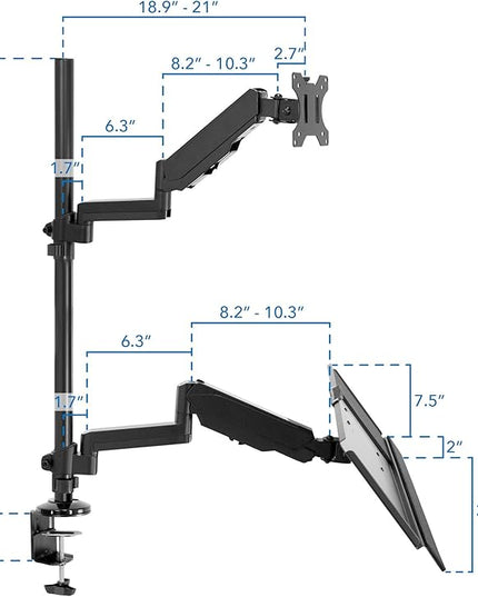 MOUNT-IT! Sit Stand Monitor Desk Mount [Fits 32" Screens] Height Adjustable, Full-Motion Articulating Arm with Keyboard Tray and Cable Management (Black)