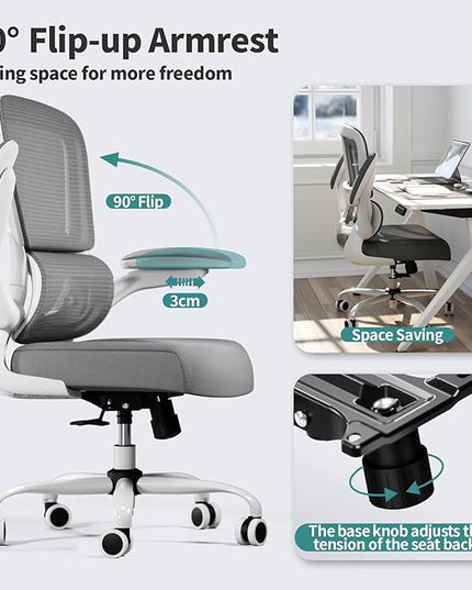 TRALT Office Chair - Ergonomic Desk Chair with Adjustable Lumbar Support, Mesh Computer Chair, Executive Chairs for Home Office Comfortable Lumbar Support (White)