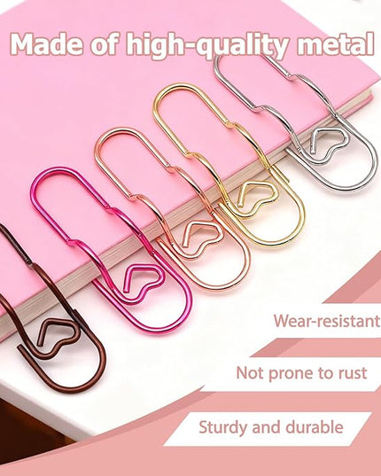 12 Pcs Colorful Metal Pen Clips,Pen Holder Clips for Notebook Journal and Book,Heart Papers Paperclip Bookmarks,School Office Supplies for Students Professionals and Teachers (Mixed B)