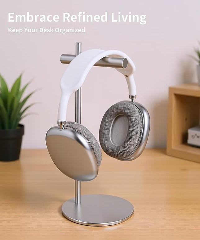 LinNature Aluminum Alloy Headphone Stand for Desk with Non-Slip Base - Universal Headset Stand Compatible with Over-Ear, On-Ear and Neckband Headphones (Silver)