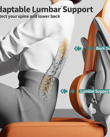 TRALT Office Chair - Ergonomic Desk Chair with Adjustable Lumbar Support, Mesh Computer Chair, Executive Chairs for Home Office Comfortable Lumbar Support (Orange)