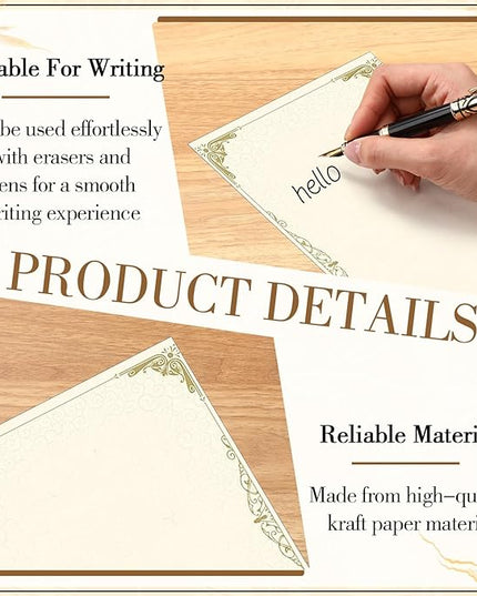 Supervitae 120 Vintage Stationery Paper, 8. 27 x 5. 51 Inch Double Sided Printing Antique Gold Border Elegant Retro Decorative Letter Sheets for Love Letter Party Invitations, 6 Designs