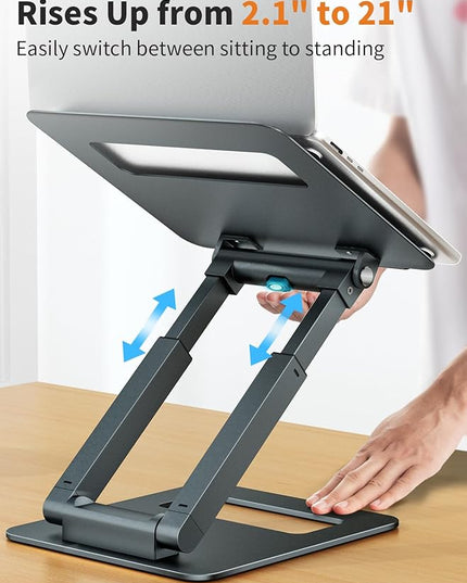 tounee Laptop Stand for Desk Adjustable Height, Telescopic Computer Stand with Pull Out Design Ergonomic Laptop Riser Fits All Laptops 10-17"-Gray