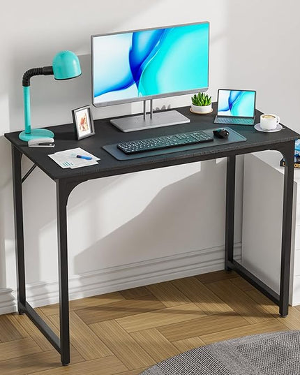 PayLessHere | 39 Inch Computer Desk | Black | Office Desk with Metal Frame, Adjustable Feet | Water-Resistant, Scratchproof Surface | Sturdy Writing Table for Home Office or Study | Pack of 1