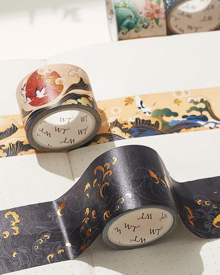 WT Waves of Rebun Washi Tape Set, 4 Rolls, Gold Foil, Decorative Masking Tape, Bujo Planner Supplies, DIY Crafts Tape, Adhesive Wrapping Tape, Paper Tape, Journaling Gifts