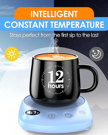 KitchekShop Coffee Mug Warmer - Fastest Heating & Highest Temperature, Coffee Cup Warmer for Desk Auto Shut Off, 4 Temp Settings & 1-12H Timer, Smart Electric Beverage Warmer for Coffee, Tea (Blue)