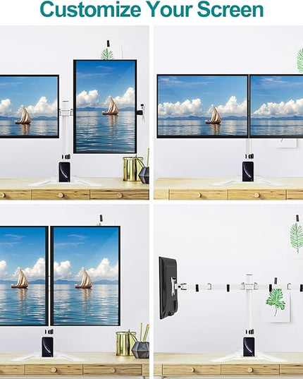 MOUNT PRO Dual Monitor Stand, Free-Standing Full Motion Monitor Desk Mount Fits 2 Screens up to 27 inches,17.6lbs with Height Adjustable, Swivel, Tilt, Rotation, VESA 75x75 100x100,White