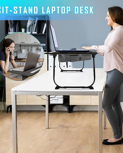 QUDODO Lap Desk - Large Bed Desk,17In Foldable Laptop Bed Tray Table with Adjustable Dual Cushion Wrist Rest & Mouse Pad,Portable Wood Laptop Stand for Bed Sofa,Multifunctional Slot for Tablet & Phone