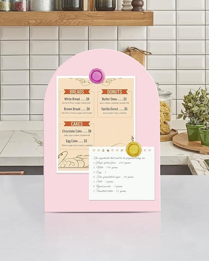 Magnet Display - 2 Pack Pink Magnetic Bulletin Board with 10 Multi-Color Magnets, 11" x 7.8" Magnet Display Board for Offices, Homes, Photos, and Documents (Arched)