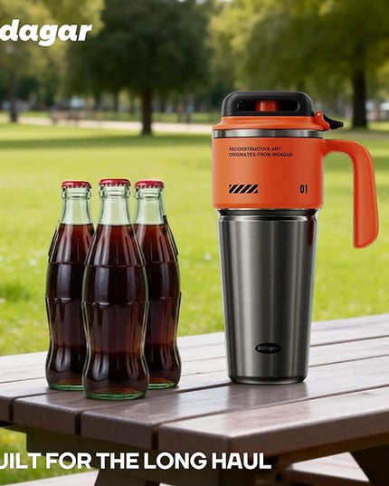 32 oz Stainless Steel Insulated Water Bottle with Handle, Sports Tumbler with Lid and Straw, Push-button Leak-proof Travel Cup, Fits in Car Cup Holder - Dynamic Orange