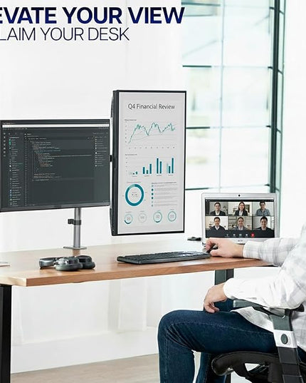 VIVO Dual Monitor Desk Mount, Heavy Duty Fully Adjustable Steel Stand, Holds 2 Computer Screens up to 30 inches and Max 22lbs Each, Gray Color, STAND-V002-GY