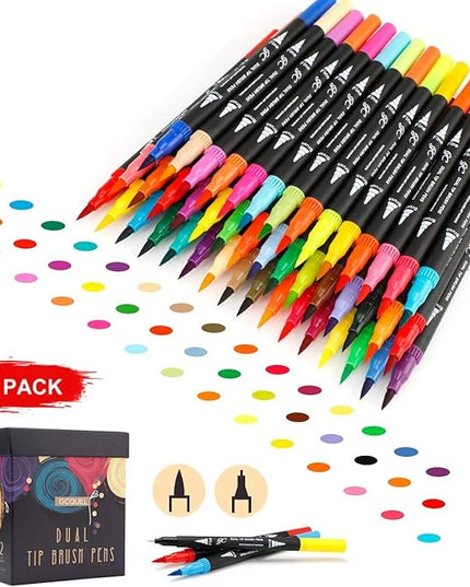GC 72 Colors Dual Tip Brush Pens Highlighter 72 Art Markers 0.4mm Fine liners & Brush Tip Watercolor Pen Set for Adult and kids Coloring Books, Calligraphy, Hand Lettering, Note Taking