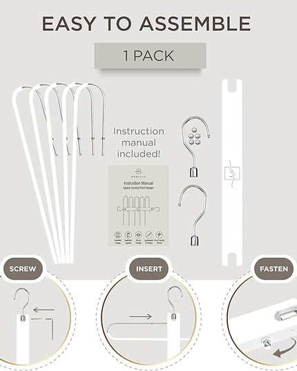MORALVE Pants Hangers Space Saving - European Beechwood Scarf and Jean Hangers - Closet Organizer and Space Saver Pant Rack, Leggings Hanger, and Scarf Holder with 360° Swivel Hook (1 Pack)