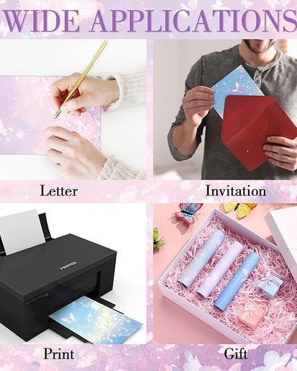 Supervitae 120 Pack Watercolor Butterfly Letter Writing Stationery Paper, 8.27 x 5.51 Inch Double Sided Decorative Letter Sheets for Writing Printing Crafts, 6 Watercolor Design (Watercolor Butterly)