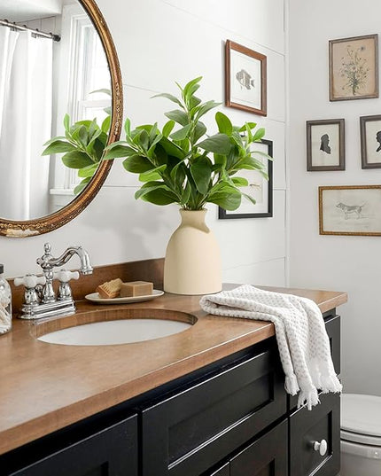 Amore Florals 16" Artificial Eucalyptus Stems Potted Plant Indoor Fake Plants - Realistic Greenery with Vase, Small Artificial Office Desk Plants in Pots for Home Decor Weddings Centerpieces