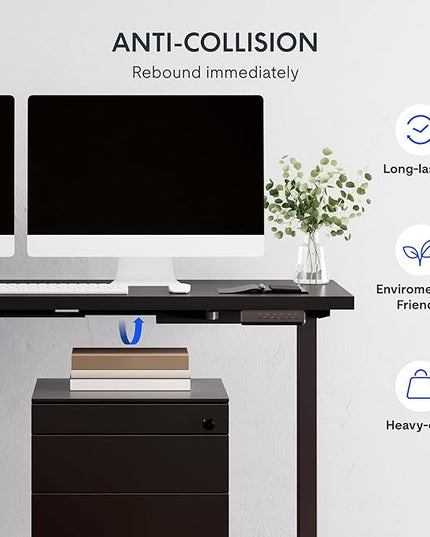 FLEXISPOT L Shaped Standing Desk, 63 x 55 Inch Electric Height Adjustable Corner Desk, Sit Stand Computer Workstation, Preset Controller, Home Office, Black Frame with Black Top, Black Drawer